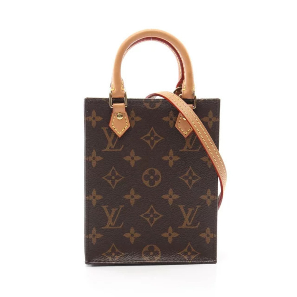 Louis Vuitton Sac Plat Monogram Handbag Canvas Leather Brown